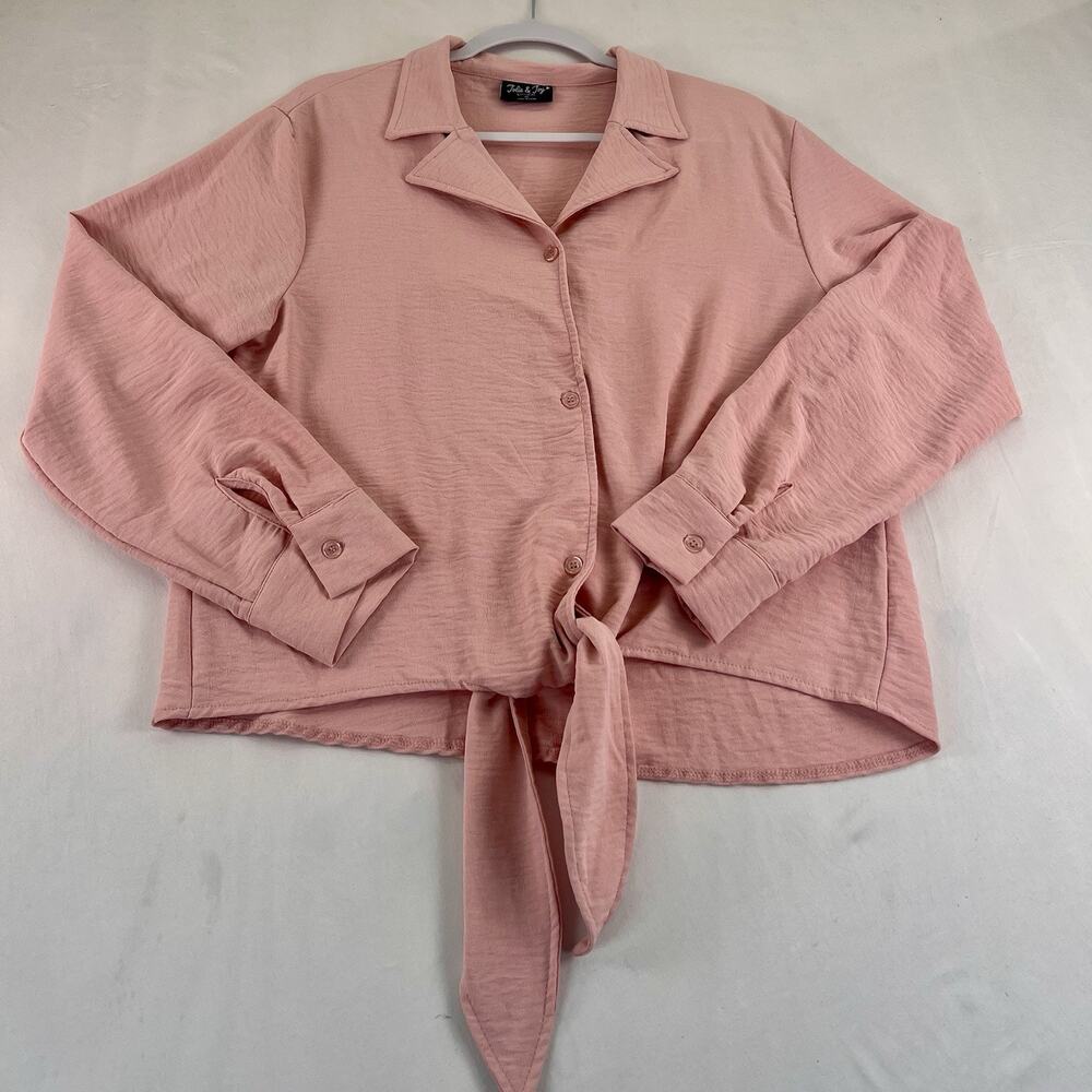 Jolie & Joy Blush Pink Tie Front Blouse Women’s XL Button Up Top